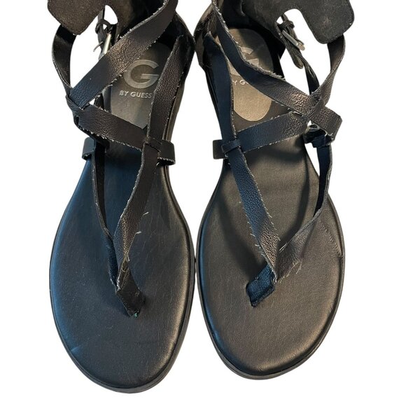 G by Guess Womens Strappy Gladiator Sandals, Black Faux Leather Summer Beach - Picture 9 of 10
